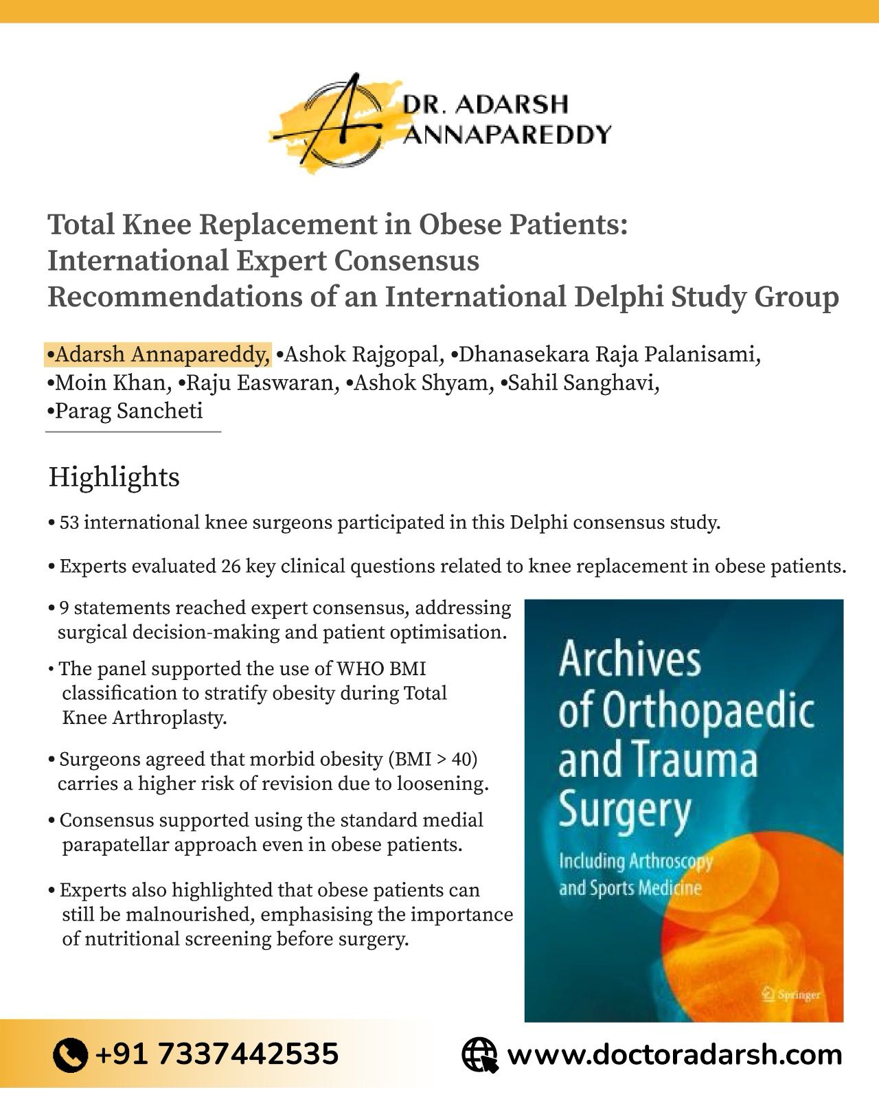 Recommendations of an international Delphi study group for total knee arthroplasty in obese patients